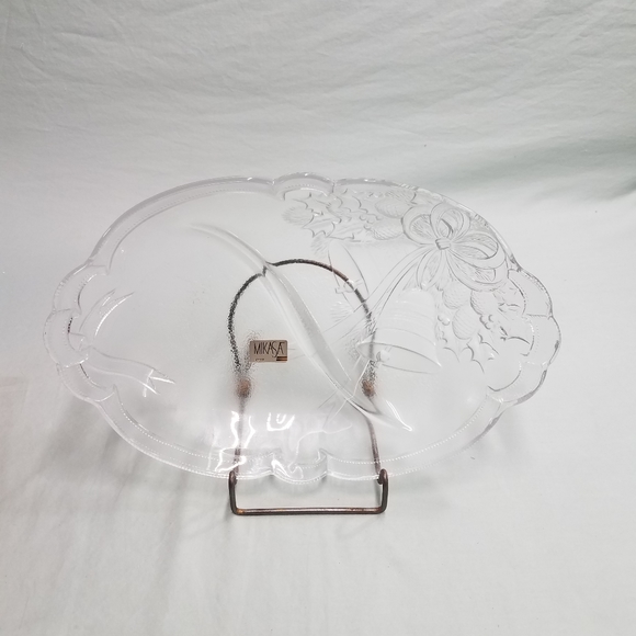 NWT Mikasa Crystal Relish Dish Holiday Bells - Picture 2 of 8